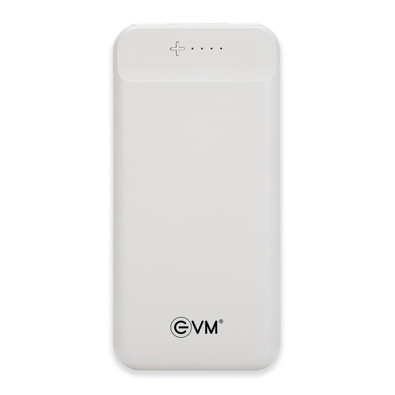 EVM Encharge 10000mAh Power Bank | Dual USB Output | Li-Polymer Battery | Dual Input Micro USB & Type-C | Portable Mobile Charger | Black/White (EVM-P0109-White)