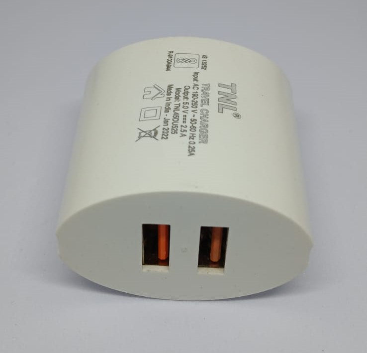 TNL 2 PORT CHARGER 25W 2.5 AMP USB CHARGER, WITHOUT CABLE