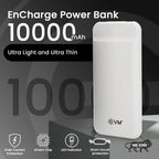 EVM Encharge 10000mAh Power Bank | Dual USB Output | Li-Polymer Battery | Dual Input Micro USB & Type-C | Portable Mobile Charger | Black/White (EVM-P0109-White)