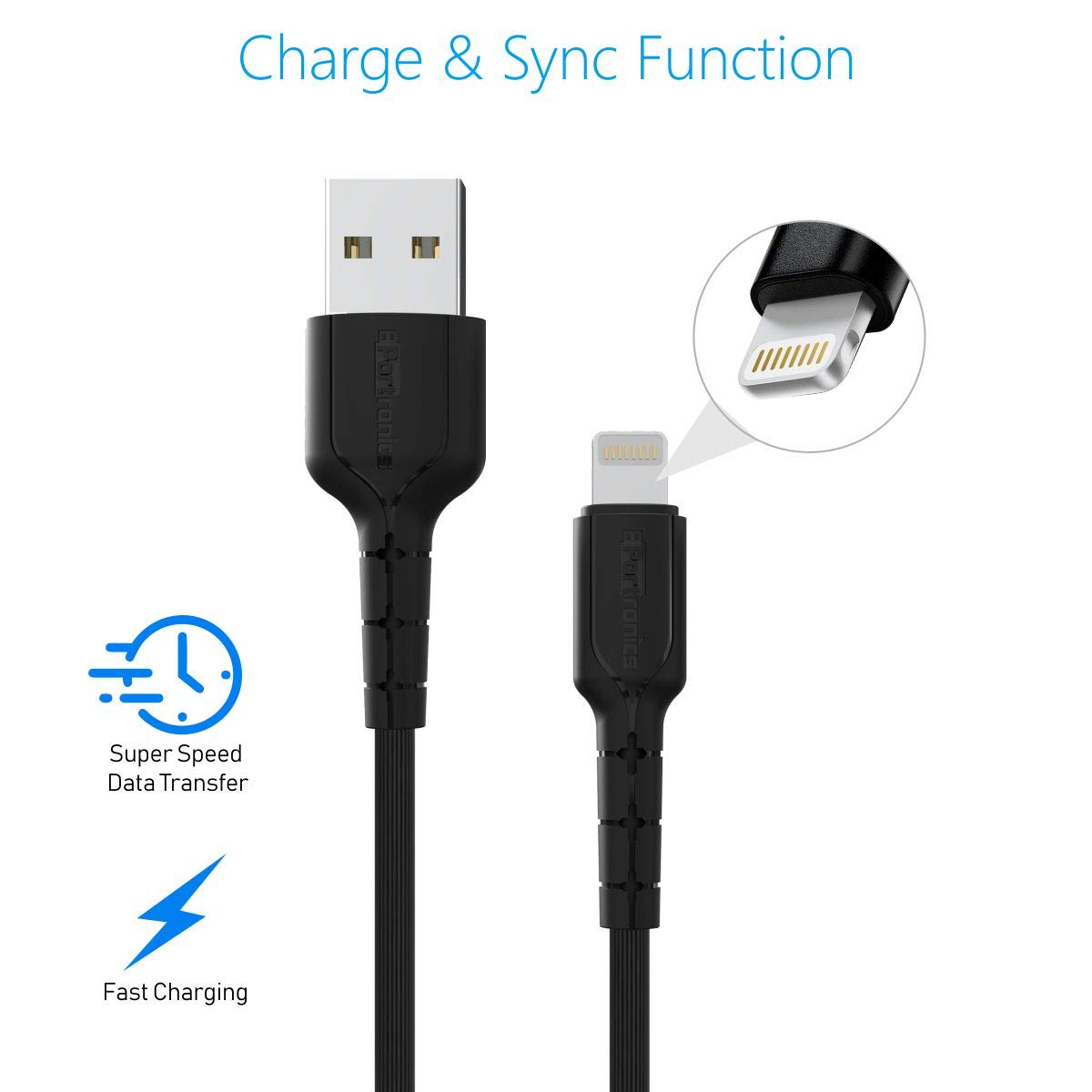 Portronics POR-168 Konnect Star Charge & Sync Function 1.2M Cable(Black)