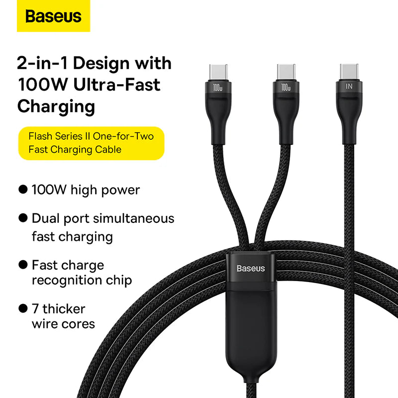 Baseus 2-in-1 100W USB-C to USB-C Cable – Fast Charging & Data Sync Cable