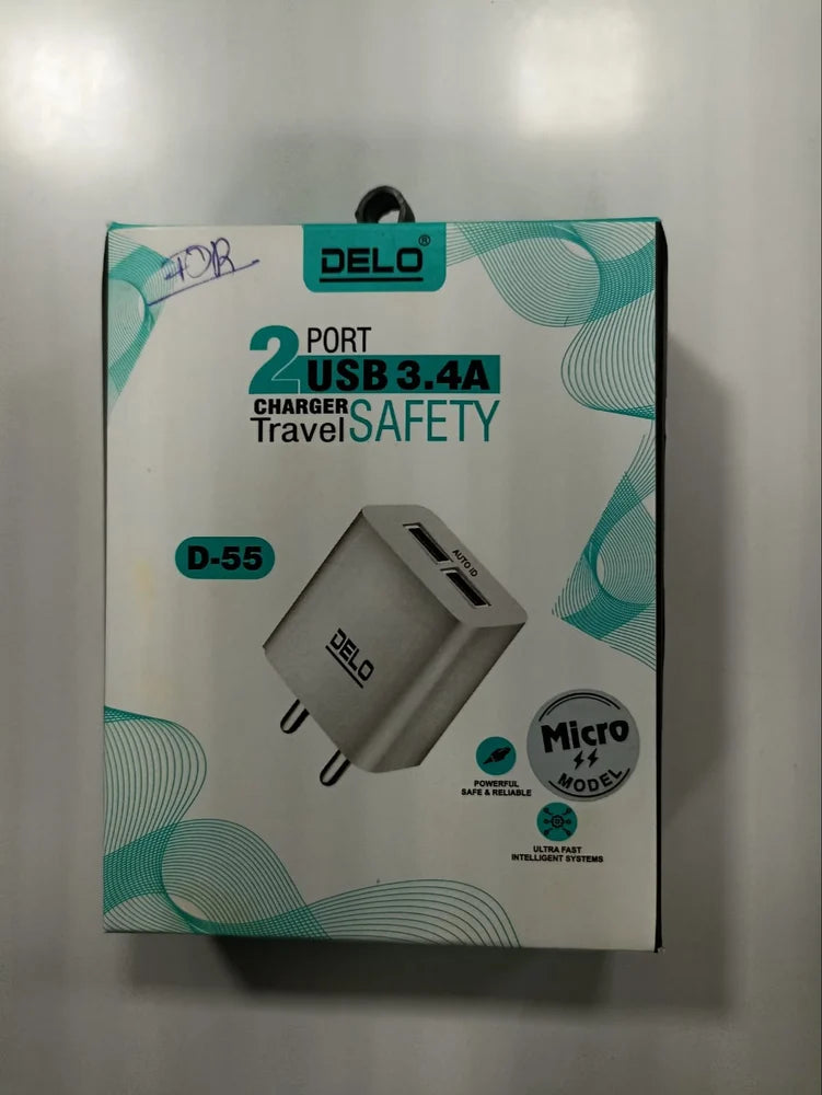 Delo 3.4A Dual USB Wall Charger with Micro USB Cable (D-55)