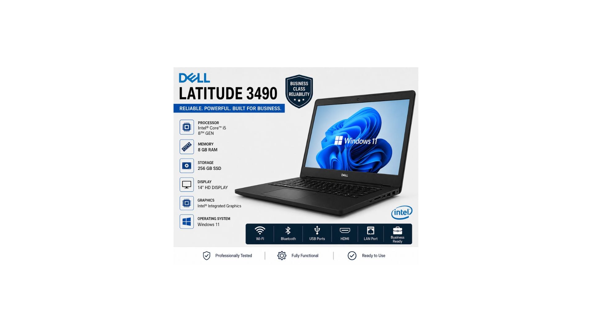 Refurbished Dell Latitude 3490 i5 8th Gen | 8GB RAM | 256GB SSD | Windows 11