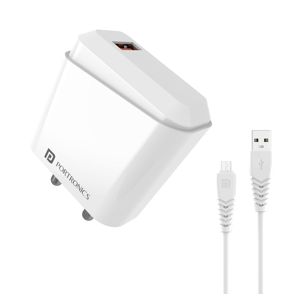 Portronics Adapto 40 M, 18w 3A Mach USB Fast Charging Adaptor with 1M Micro USB Charging Cable