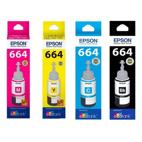 Epson T664 (Cyan, Magenta, Yellow, Black) Multicolor Ink Bottles Pack of 4