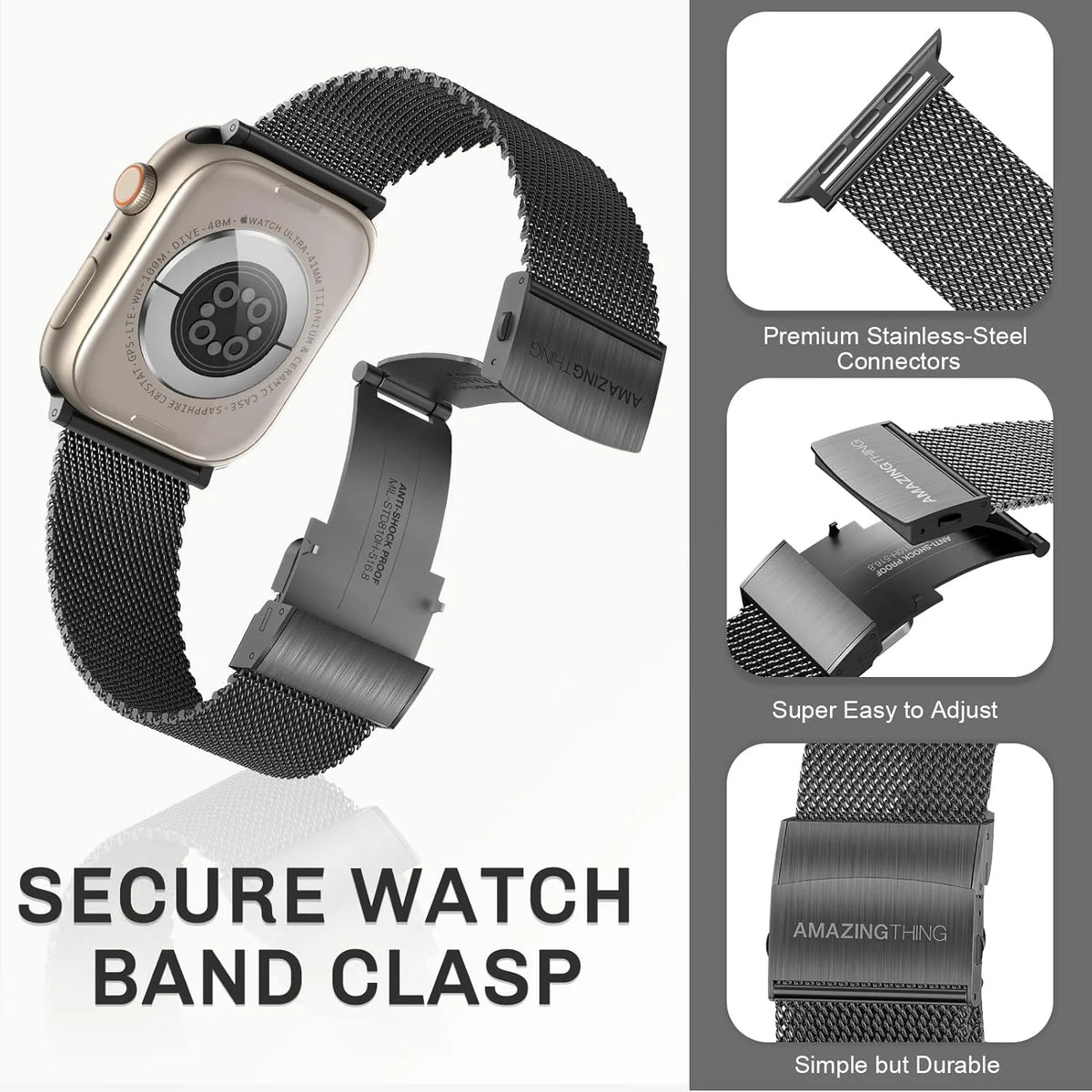 AmazingThing Titan Metal Strap for Apple Watch 41mm Black (77217)