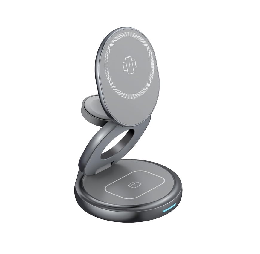 Neopack 15W Transformer Foldable Wireless Charging Stand for Apple Devices, 3 in 1 Wireless Charger (Grey)