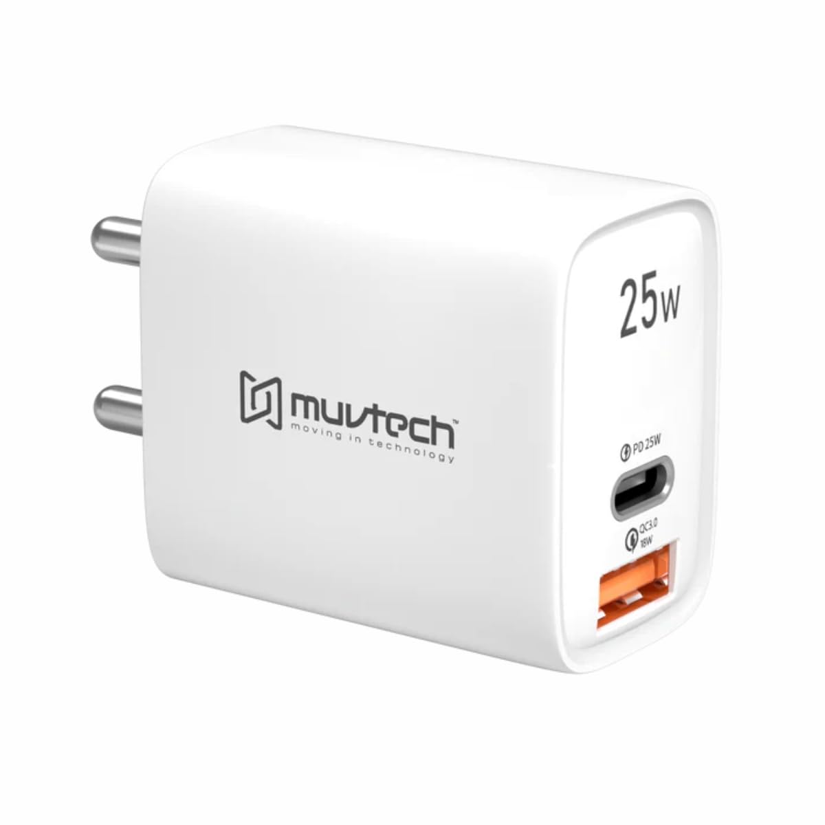 Muvtech 25W Dual-Port Adapter Charger  Type USB-C & USB A,  (White)