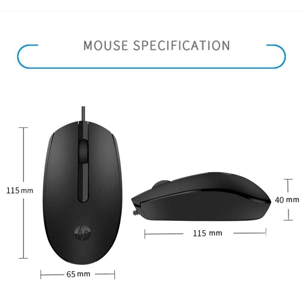 HP M10 Wired Mouse with 3 Buttons High Definition 1000DPI Optical Tracking (Black)