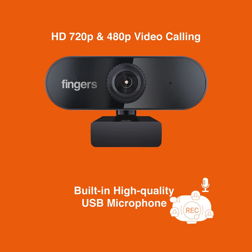 FINGERS 720 Hi-Res Webcam with 720p Wide Angle Lens and Built-in Mic
