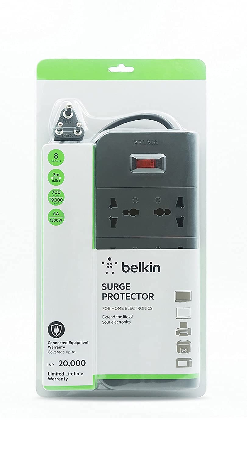 Belkin 8-Socket Extension Board with Surge Protector Universal Socket (2-Meter)