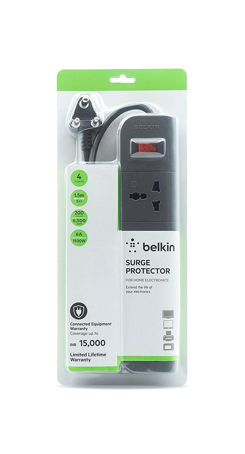 Belkin 4-Socket Extention Board with Surge Protector Universal Socket 1.5Mtr