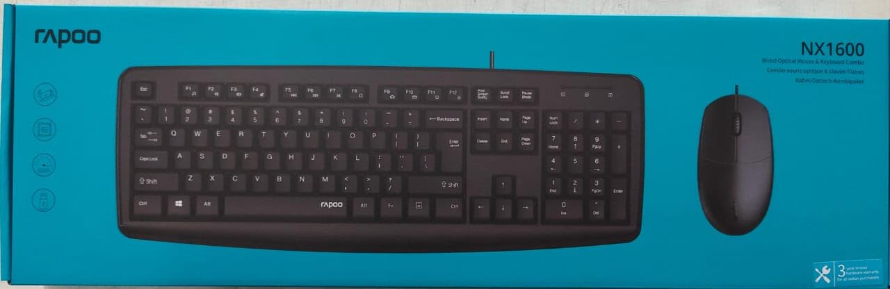 RAPOO NX1600 Keyboard & Mouse Wired Combo Black