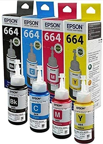Epson T664 (Cyan, Magenta, Yellow, Black) Multicolor Ink Bottles Pack of 4