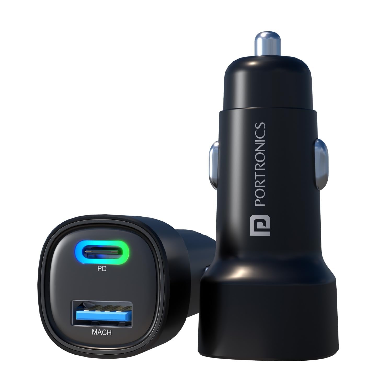 Portronics 80W Dual Output Fast Car Charger with Type-C PD & USB, LED Indicator,  (Black)