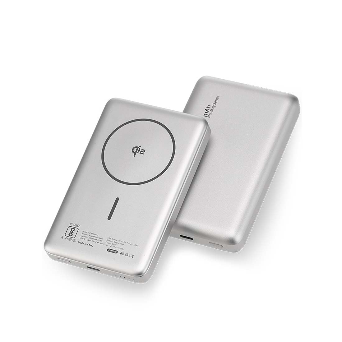 Neopack Rapid Magsafe Power Bank 10000 mAH Qi2 Fast  Wireless Chargeing (Silver)