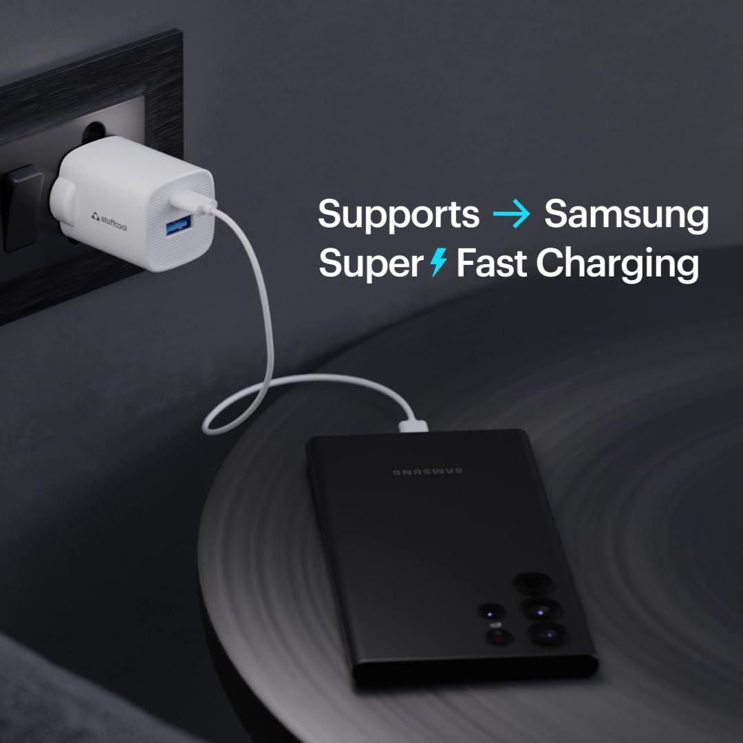 Stuffcool Novus 25W Super Fast GaN Charger with Type C to C 60W 3A Cable for Samsung, Pixel & iPhone