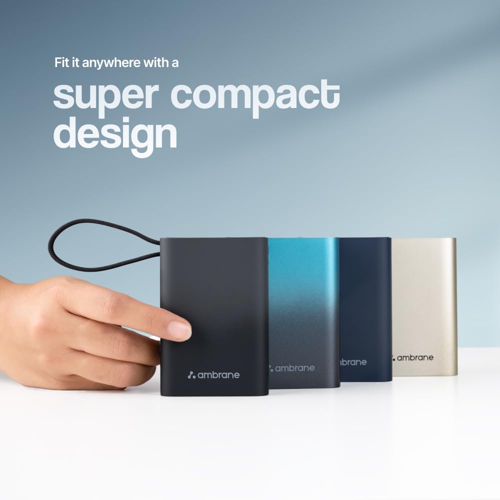 Ambrane 20000mAh Pocket Size Power Bank with Inbuilt Type-C Cable