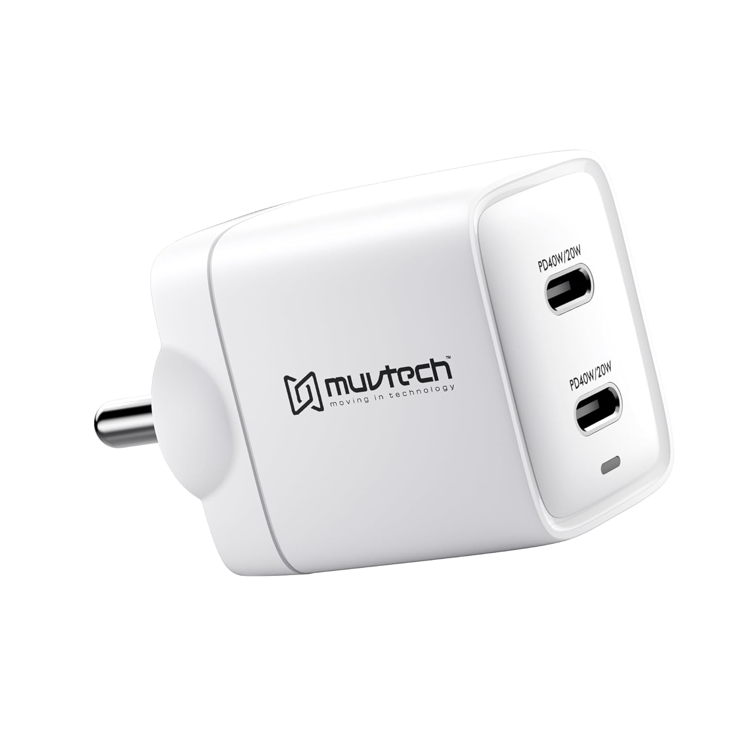 Muvtech 40W Dual-Port C Type Adapter Charger (White)