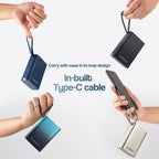 Ambrane 20000mAh Pocket Size Power Bank with Inbuilt Type-C Cable