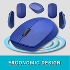 Rapoo M100 Ultra Silent Wireless Mouse With Bluetooth Multi-Device Connectivity Upto 3 Devices, Ergonomic Design, 1300 DPI & 10 Meter Range for PC/Laptop/Macbook/Tablet Phones, 3 Years Warranty - Blue