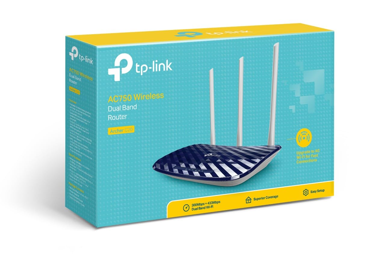 TP-Link AC750 Dual Band Wireless Cable Router,(Archer C20) Blue