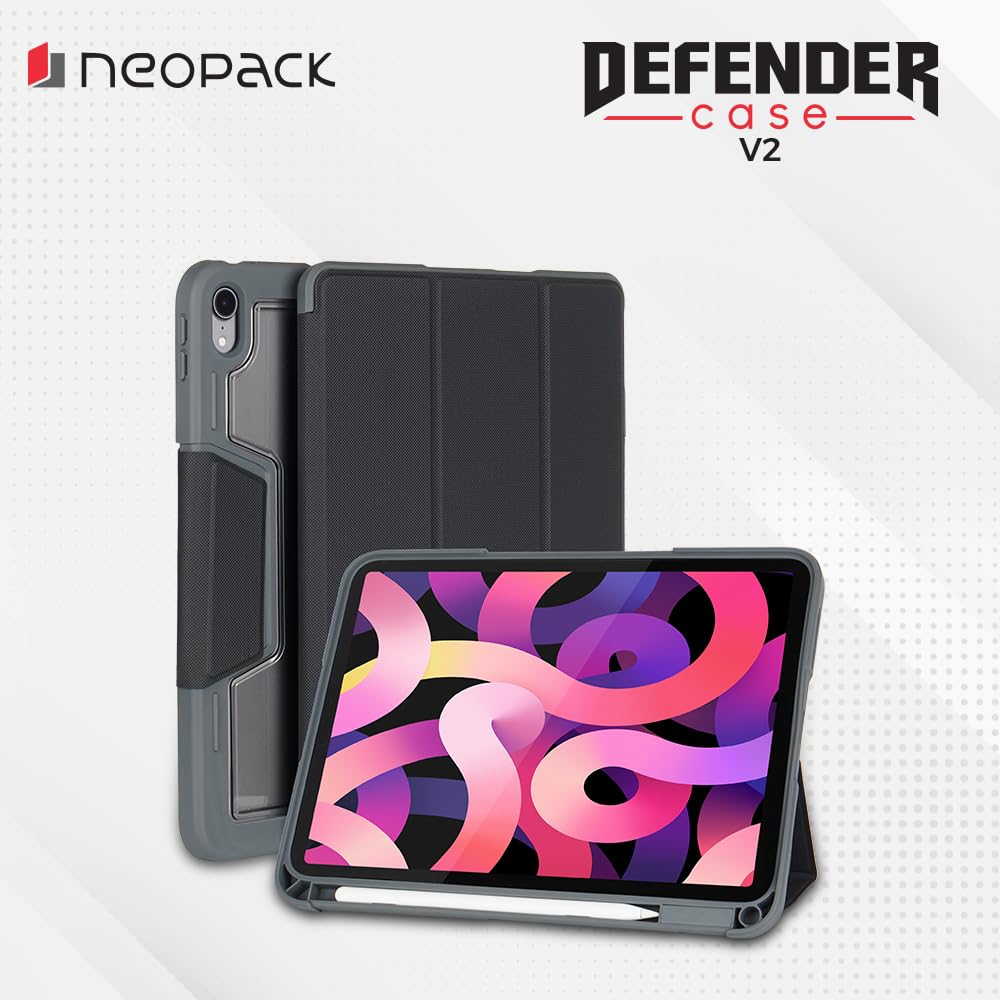 Neopack Drop Tested Defender Case with Pencil Holder for iPad Air 10.9", Fits: 4th & 5th Gen/iPad Air 11", Fits: M2 & M3 Models (Black)