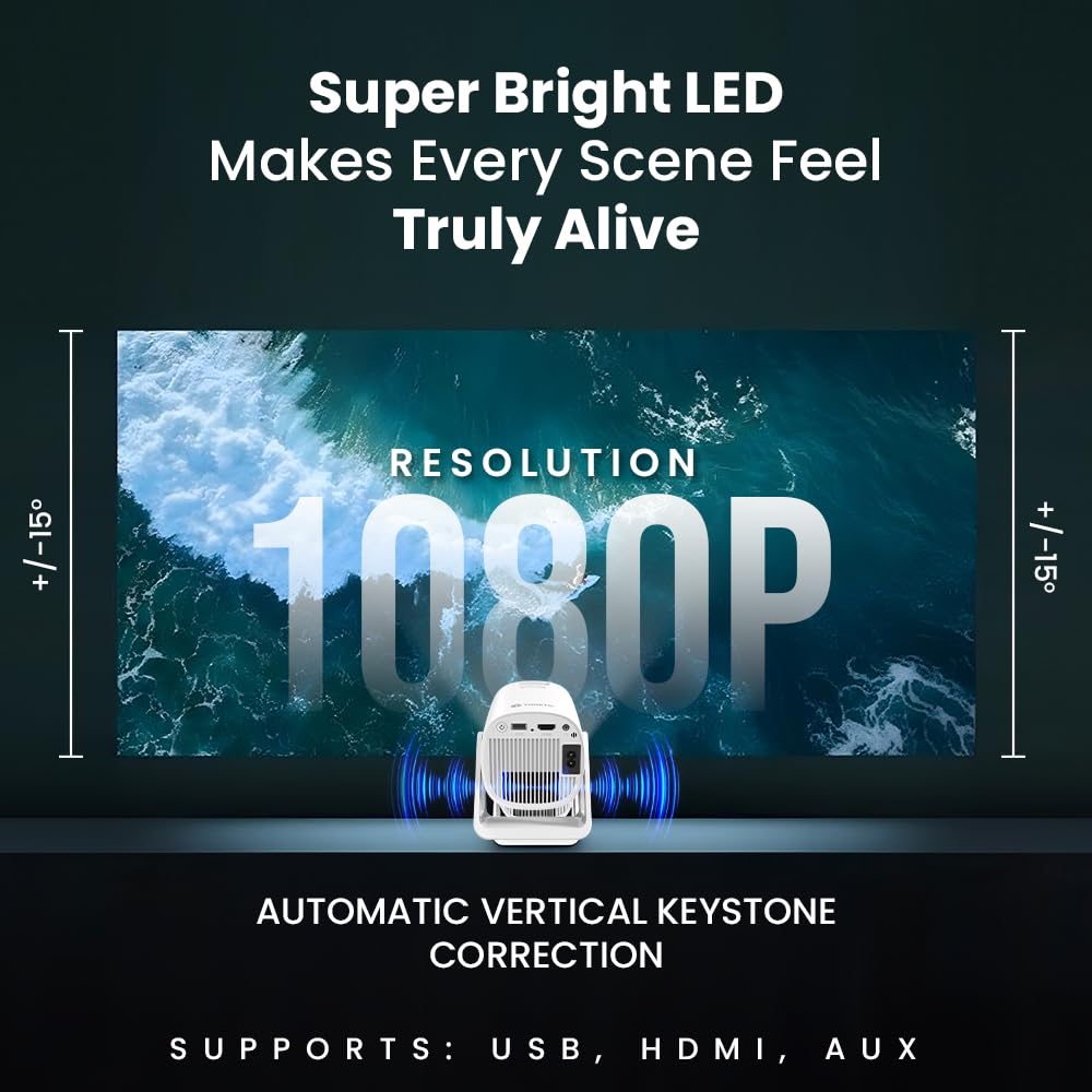 Toreto Prismo Full HD 1080P Smart Projector with WiFi Miracast (Android 12)
