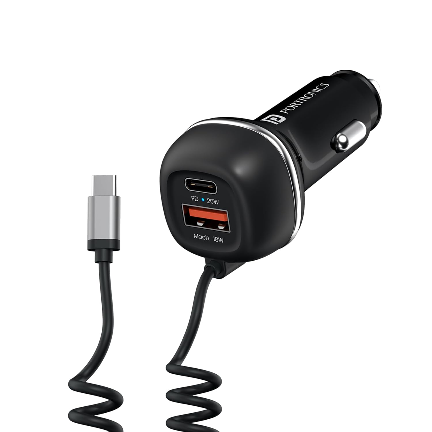Portronics 71W Car Power 1C Triple Output Fast Car Charger with 33W Type-C Cable, (Black)