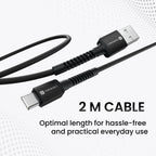 Portronics Konnect X 3A Unbreakable Nylon Braided USB to Type C Fast Charging Cable 2M Long