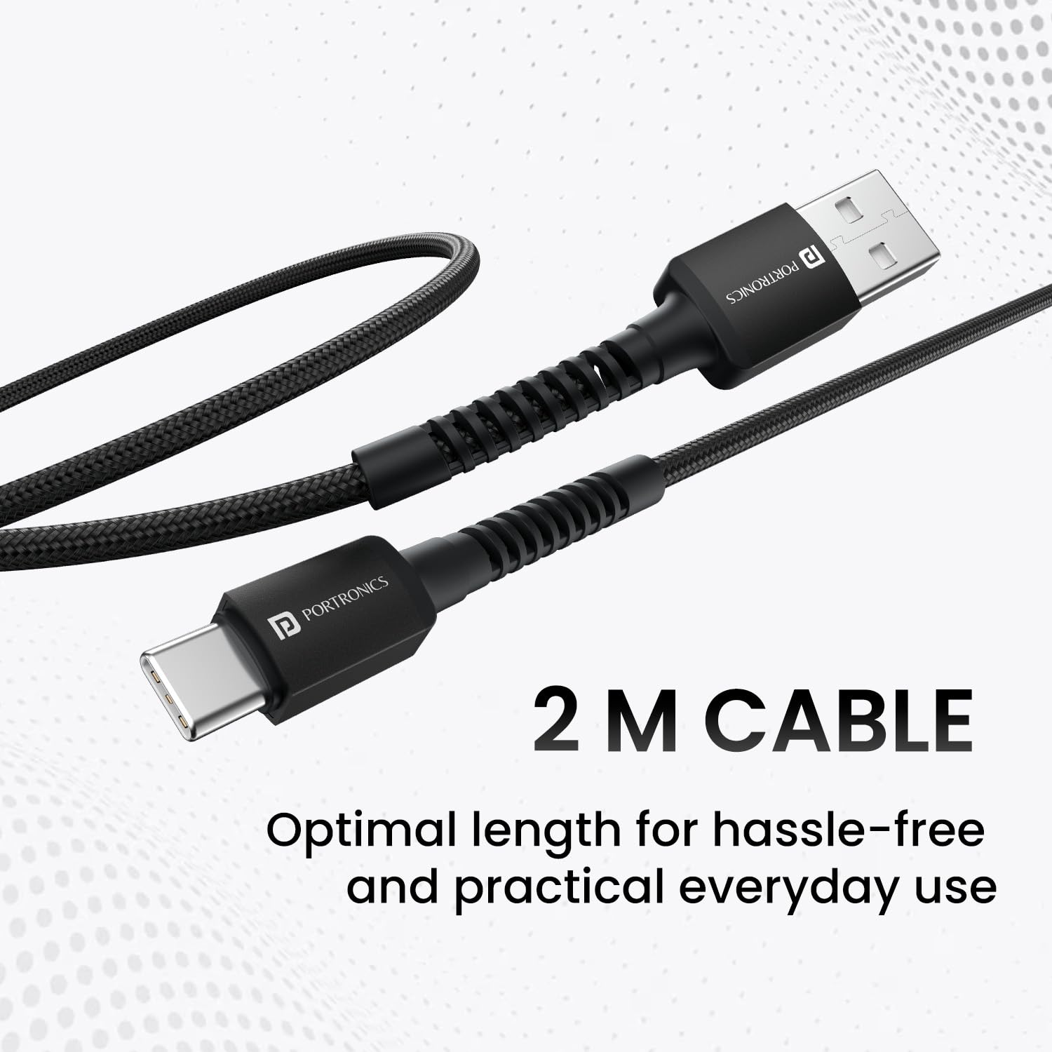 Portronics Konnect X 3A Unbreakable Nylon Braided USB to Type C Fast Charging Cable 2M Long