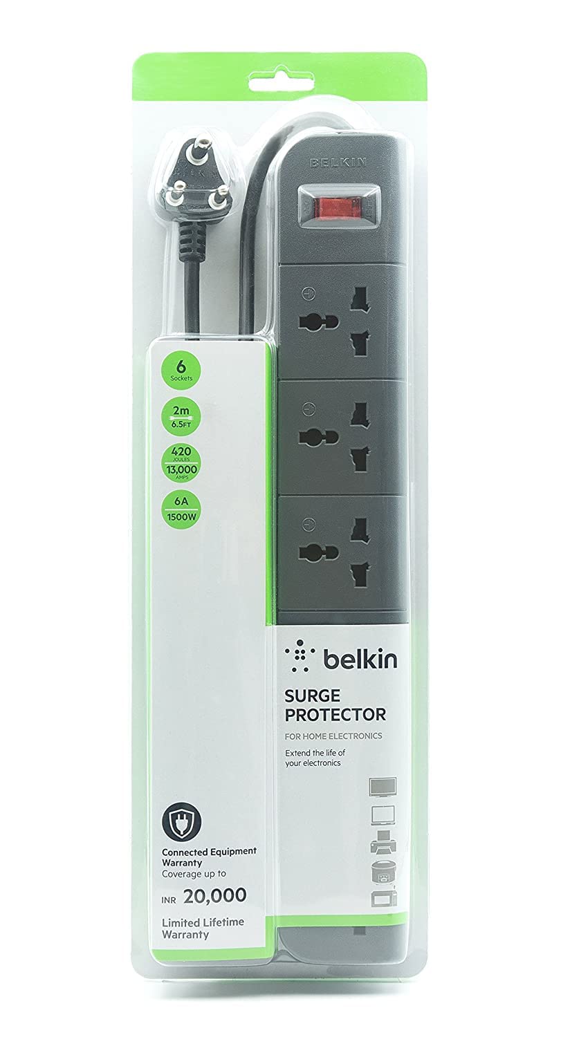 Belkin 6-Socket Extension Board with Surge Protector Universal Socket (2-Meter)