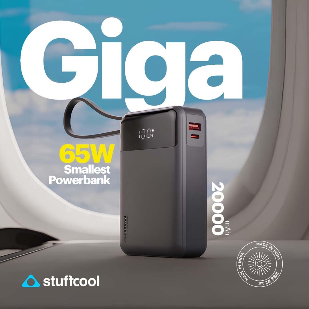 Stuffcool GIGA Smallest 65W 20000mAh Laptop Powerbank with Built in 100W 5A Type C Cable