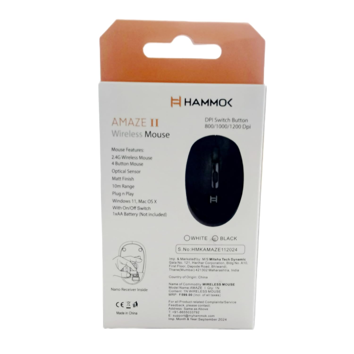Hammok Amaze II Wireless Mouse, 2.4G, Black