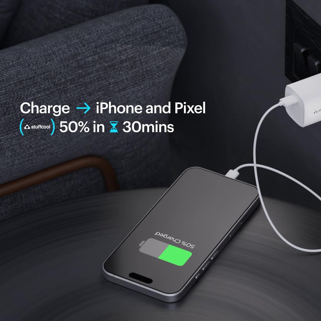 Stuffcool Novus 25W Super Fast GaN Charger with Type C to C 60W 3A Cable for Samsung, Pixel & iPhone