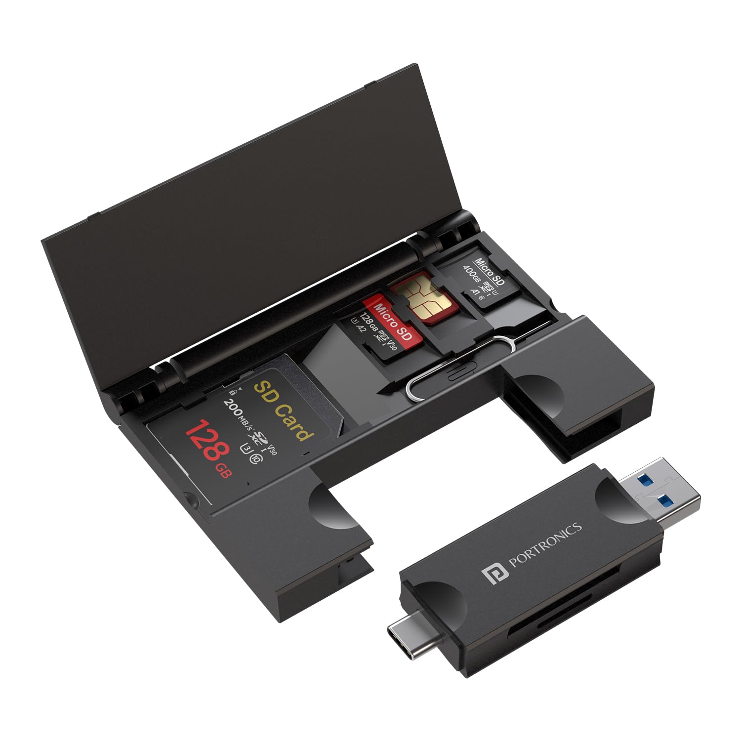 Portronics Mport 30 Plus Card Reader with Storage Case for microSD & SD Cards