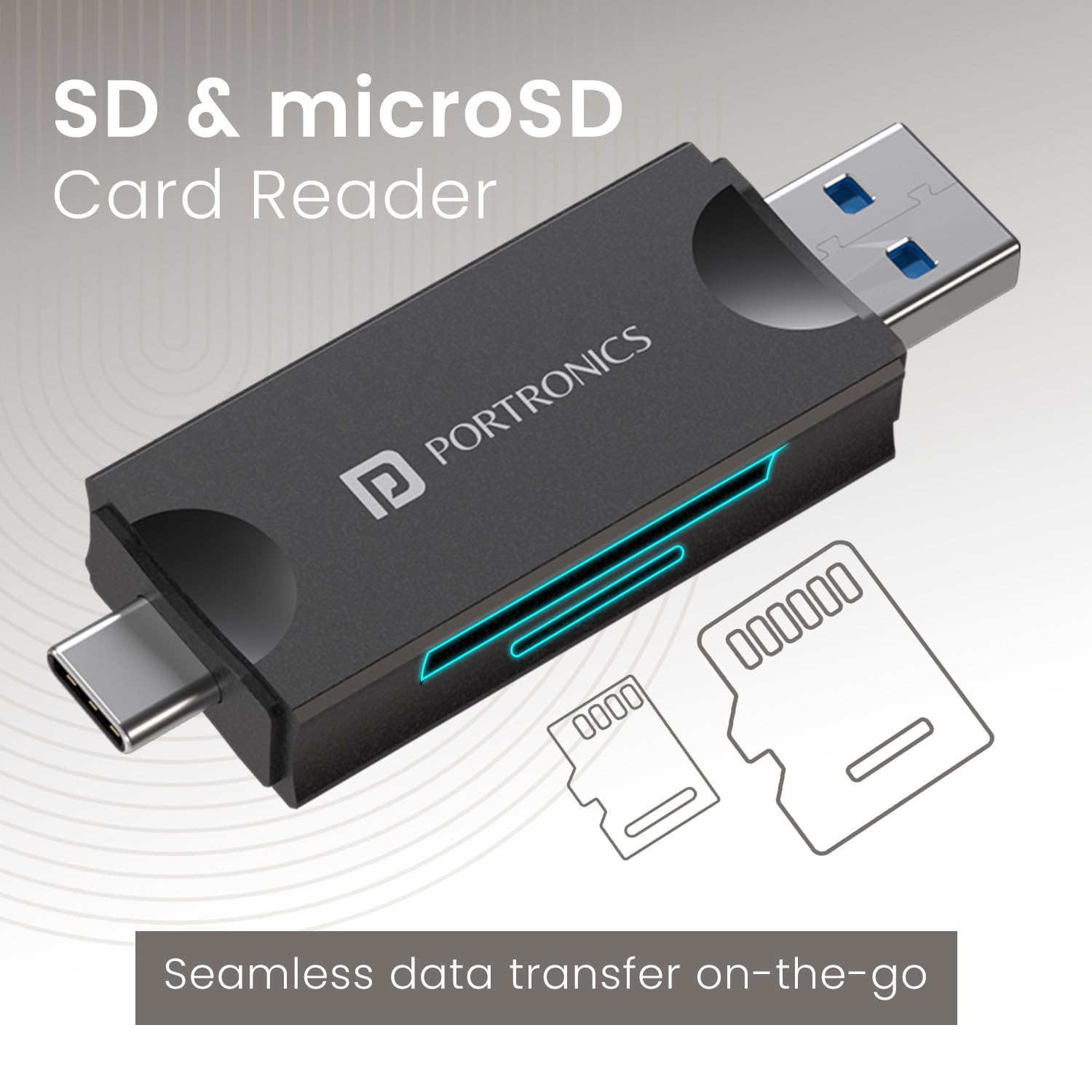 Portronics Mport 30 Plus Card Reader with Storage Case for microSD & SD Cards