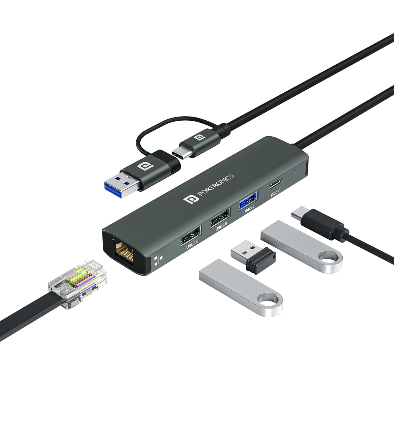 Portronics Mport Edge,5 Ports Dual USB Hub Dock