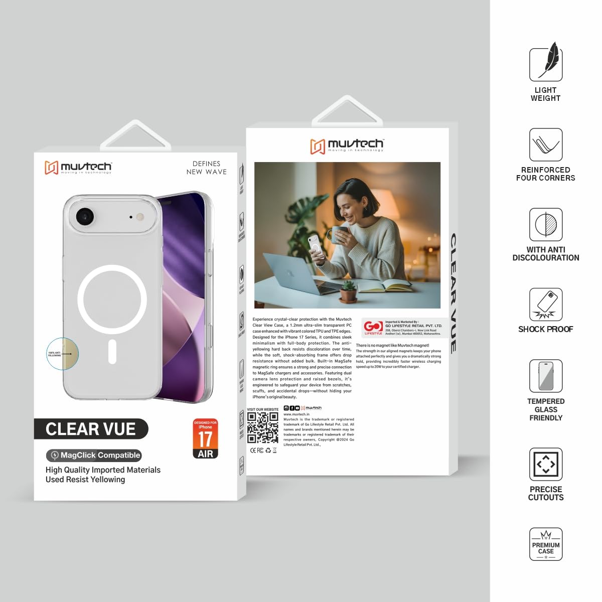 Muvtech Clearvue Case Compatible with iPhone 17 Air - Clear
