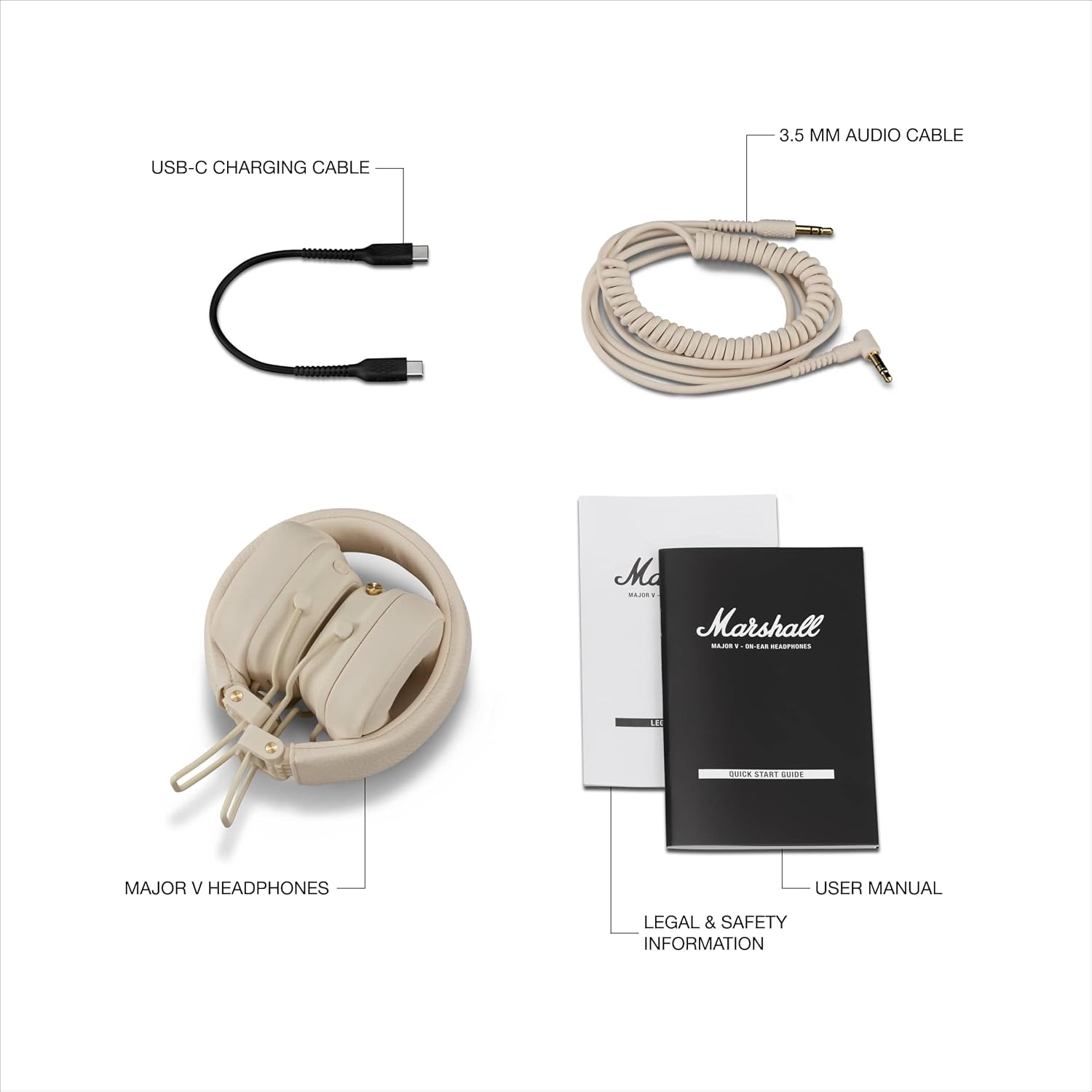 Marshall Major V Wireless On Ear Headphones - Cream