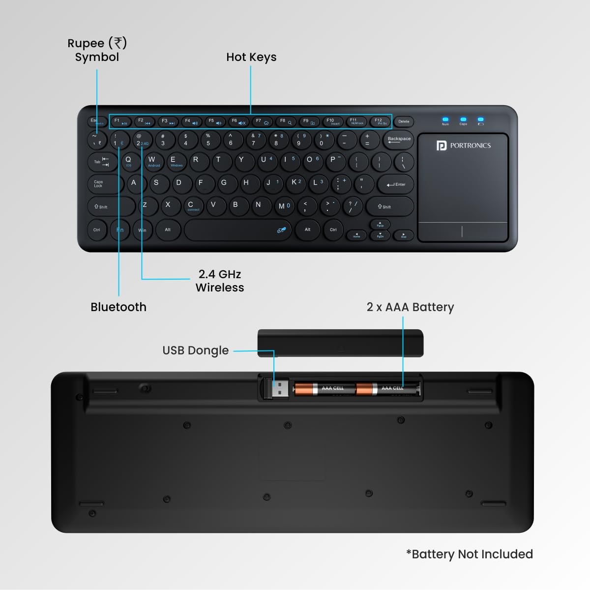 Portronics Bubble Pro Wireless Keyboard with Touchpad