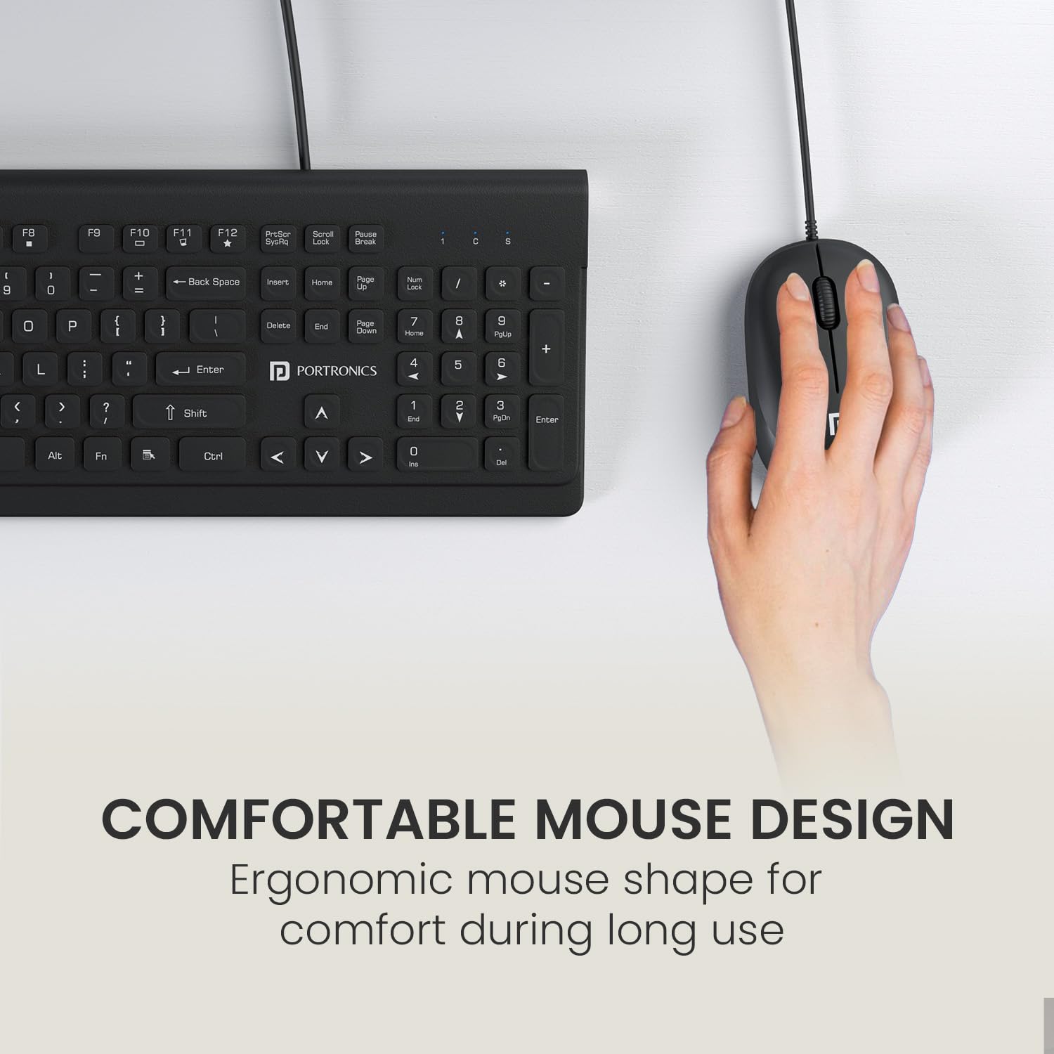 Portronics Keytonic Keyboard and Mouse Combo with USB Cable, 12 Function Shortcut Keys, Full-Sized Keyboard, High-Precision Mouse, for PC, Laptop (Black)