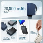 Ambrane 20000mAh Pocket Size Power Bank with Inbuilt Type-C Cable