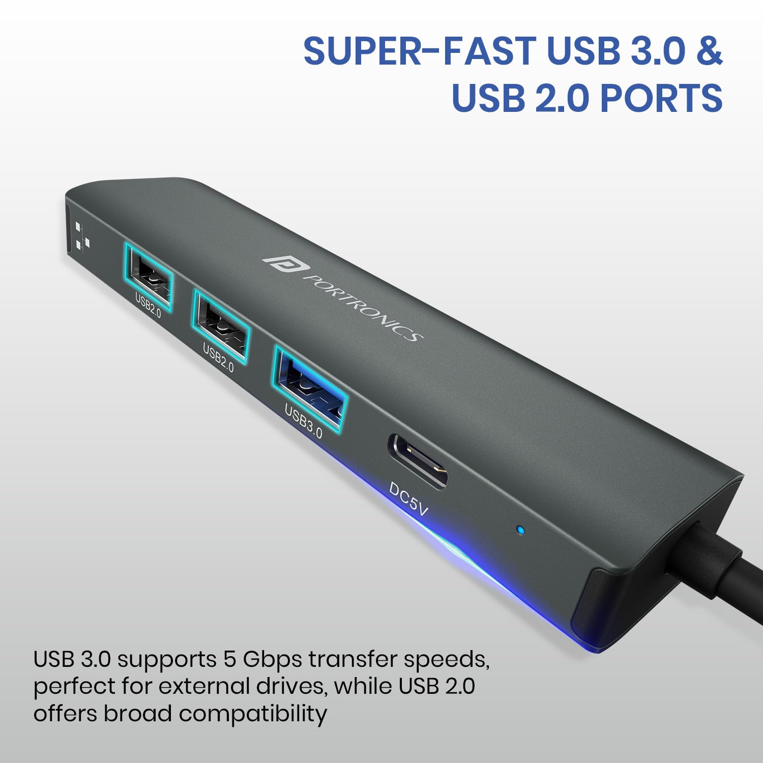 Portronics Mport Edge,5 Ports Dual USB Hub Dock