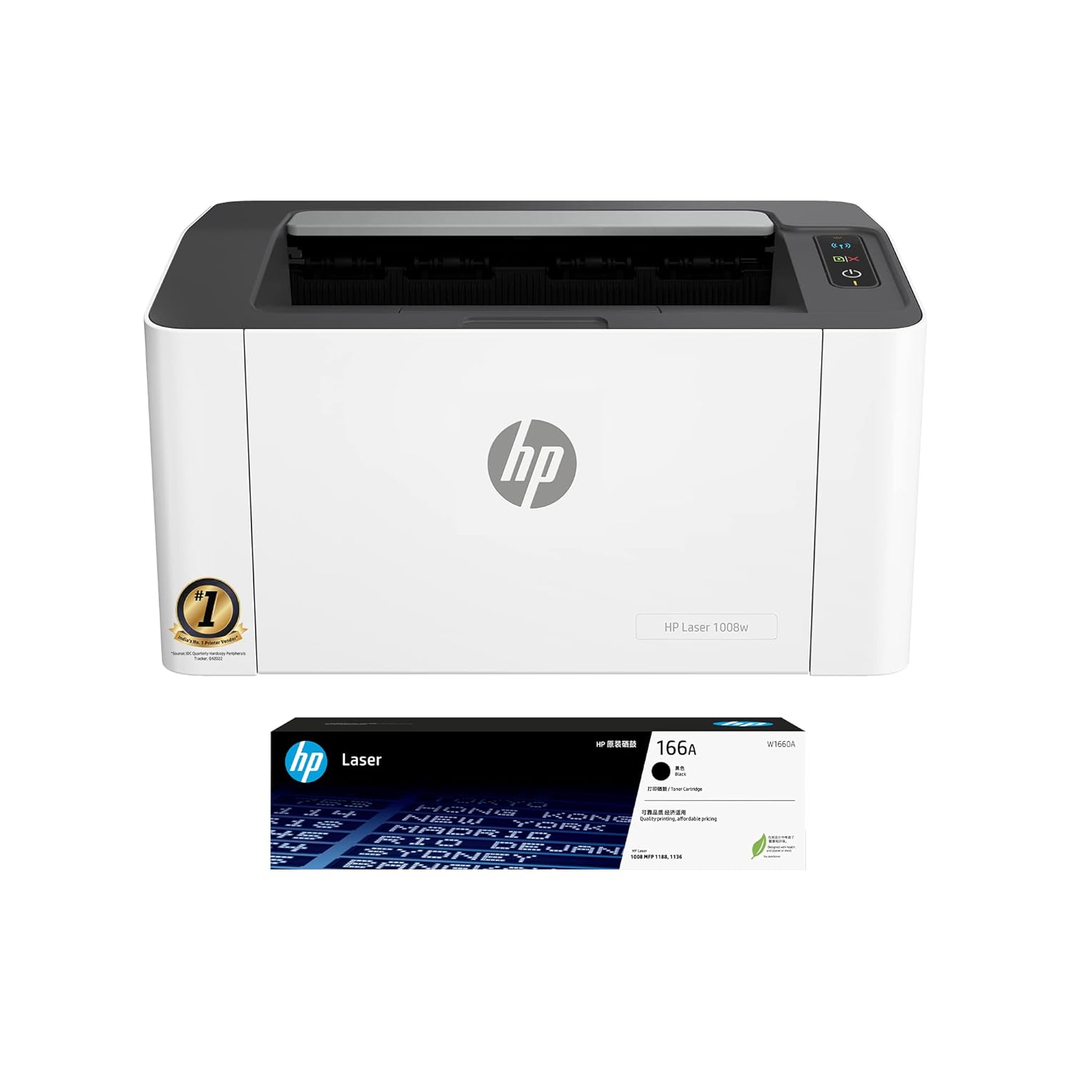 HP Laser 1008w Printer, Wireless, Single Function, Print, Hi-Speed USB 2.0, Up to 21 ppm, 150-sheet Input Tray, 100-sheet Output Tray, 10,000-page Duty Cycle