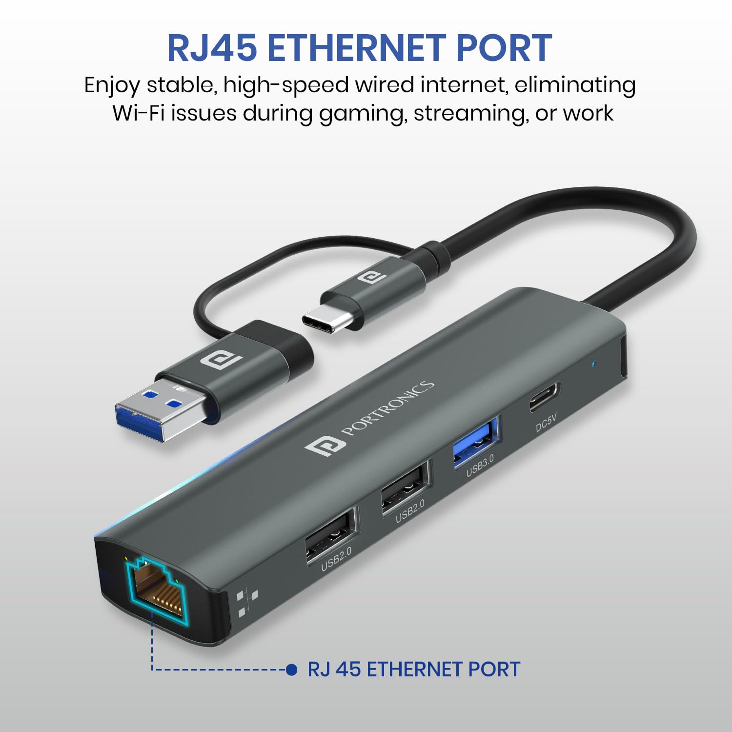 Portronics Mport Edge,5 Ports Dual USB Hub Dock