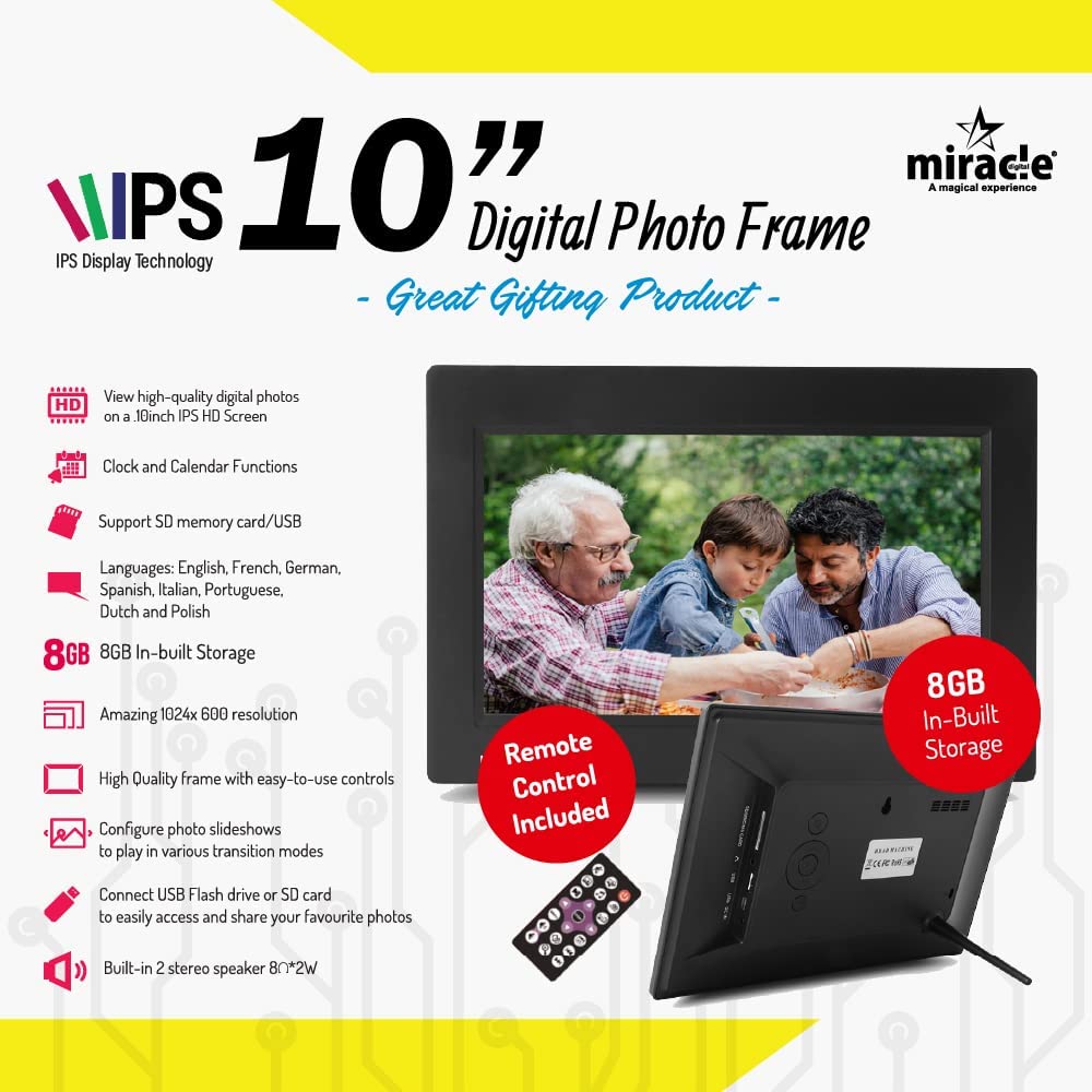 Miracle Digital 10'' IPS Digital Photo Frame ,Support SD Built in 8 GB Memory & 2GB RAM