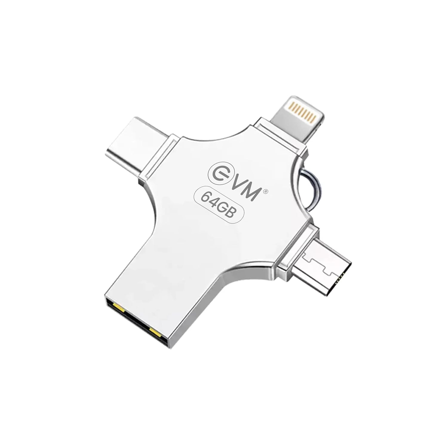 EVM 64GB 4-in-1 OTG Flash Drive | USB 3.0 100MB/s | Type-C Type-A Lightning Micro USB | for iPhone Android Laptop | 10 Year Warranty (EVM4D/64G)