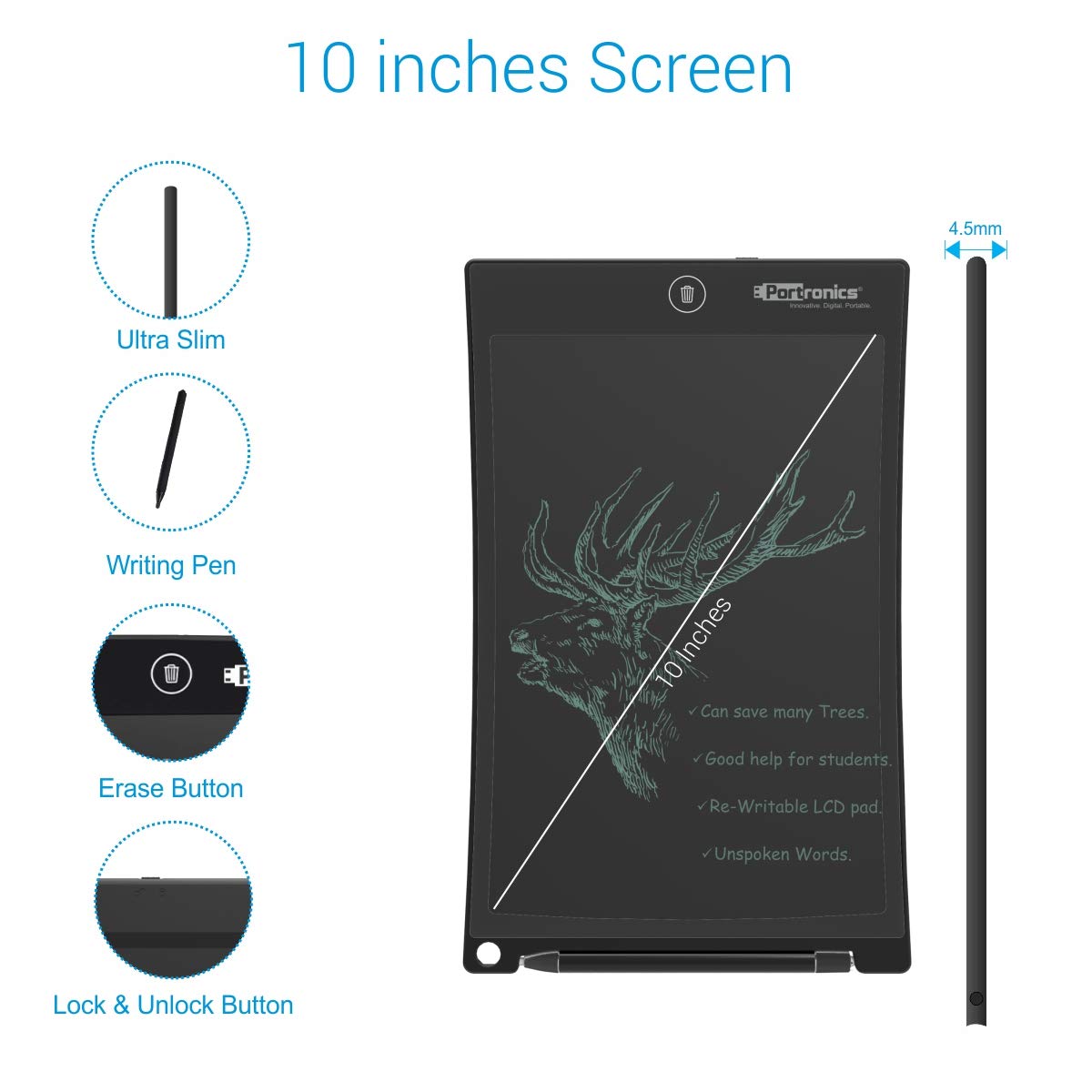 Portronics Ruffpad 10 Plus POR-233 Re-Writeable LCD Writing Pad