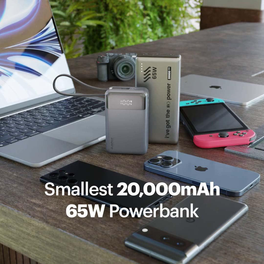 Stuffcool GIGA Smallest 65W 20000mAh Laptop Powerbank with Built in 100W 5A Type C Cable